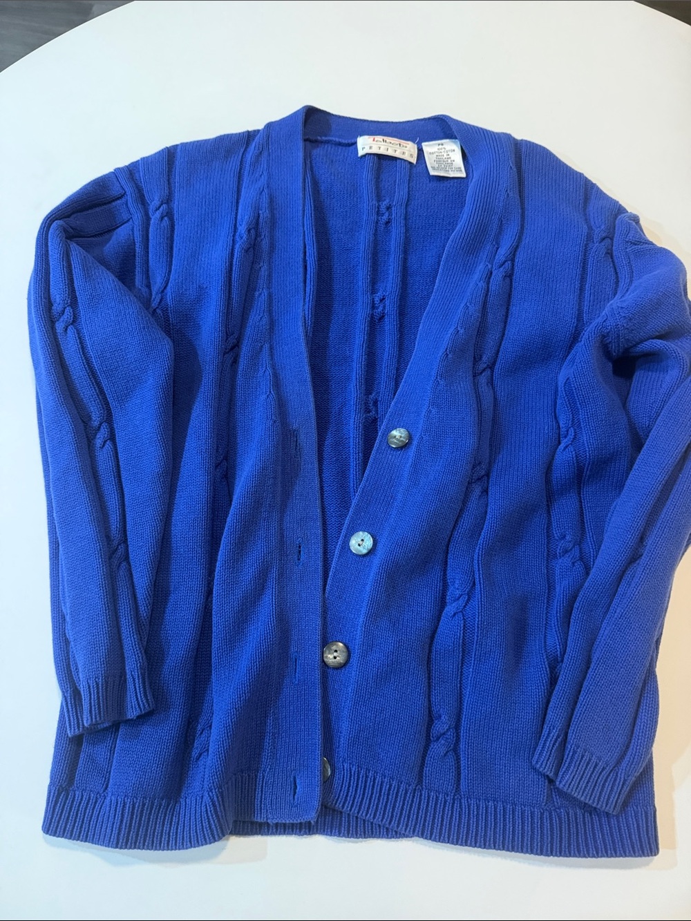 Talbots Royal Blue Cable-Detail V-Neck Button Cardigan